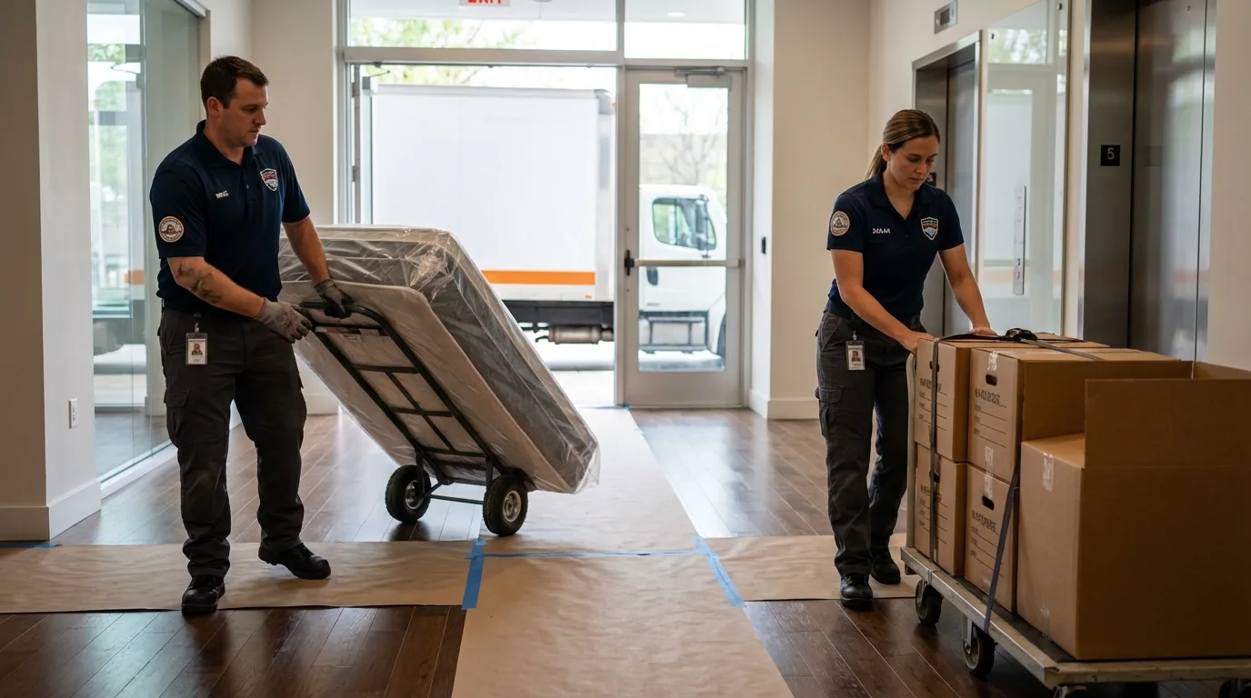 Professional apartment movers loading elevator in Salem, VA